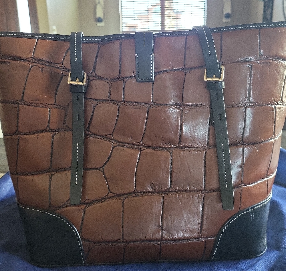 Dooney & Bourke Croc-Embossed Cognac and Black Dover Tote - Picture 3 of 13